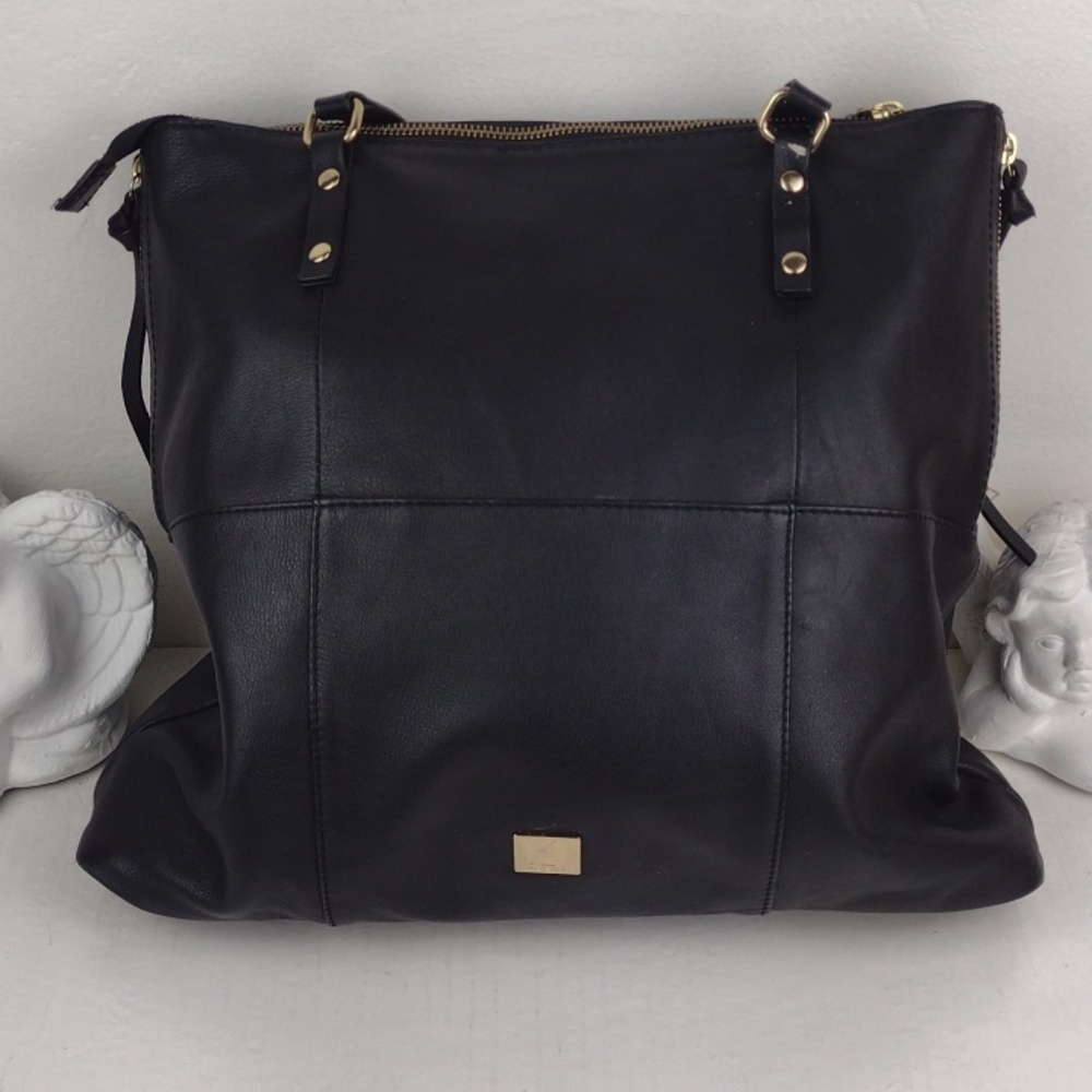 Classic Black Very Soft Leather Like Multi Tasseled Gold Tone HardwareTote Bag - Picture 5 of 14